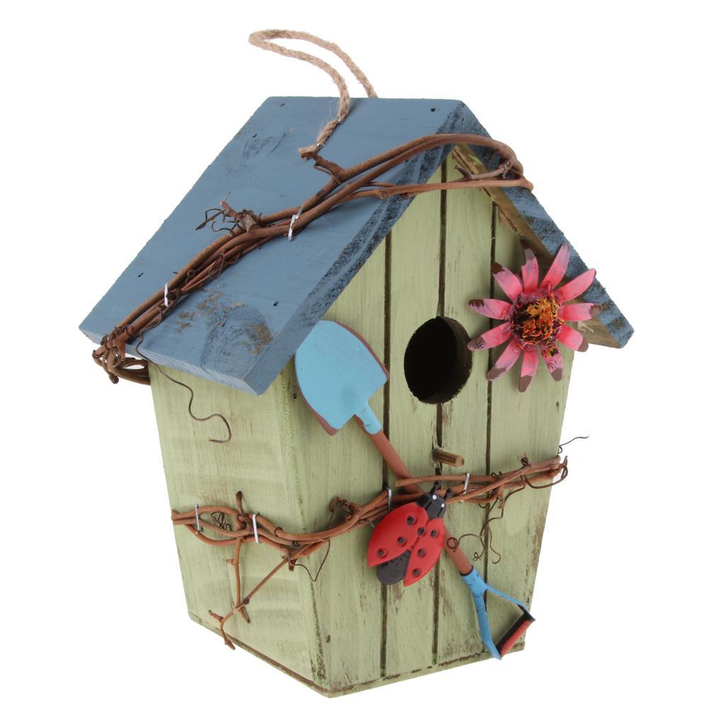 2x Wooden Bird House, Hanging Birdhouse for Outside, Handmade Outdoor Bird House