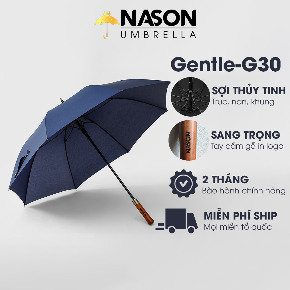 Ô thẳng cao cấp Nason Umbrella Gentle-G30 Tán rộng 30inch Khung, nan sợi thủy tinh bền bỉ Vải siêu chống thấm nước