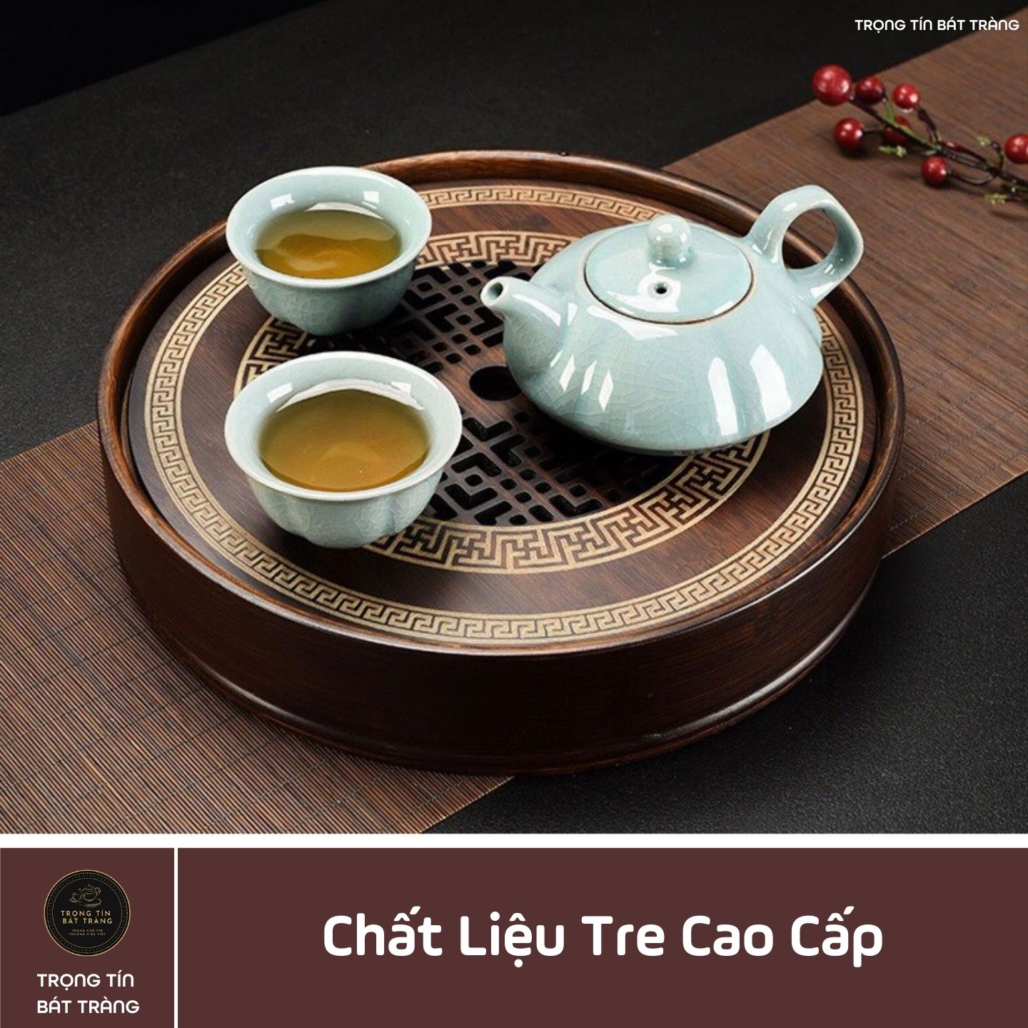 Khay Trà Tre Cao Cấp Hình Tròn 3 Kích Thước KT 62