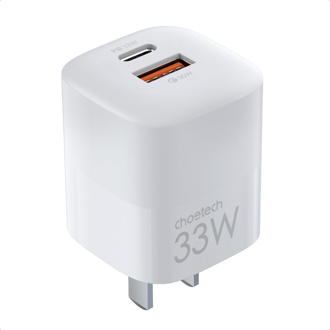 Adapter Củ Sạc 33W PPS/ PD 30W / QC 3.0 1 Cổng Type C 1 Cổng USB Nhỏ Gọn CHOETECH PD5006 Sạc Nhanh iPhone, iPad, Samsung - Hàng Chính Hãng