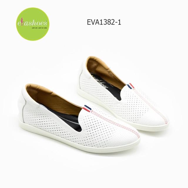 Giày Slipon Đế Độn Da Tổng Hợp 3cm Evashoes - Eva1382-1 (Màu Đen, Trắng