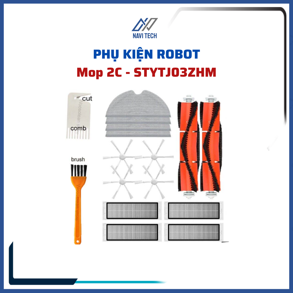 Phụ kiện chổi lăn, chổi chính, khăn lau, giẻ lau, chổi cạnh, phụ, lọc bụi robot hút bụi Mop 2C STYTJ03ZHM