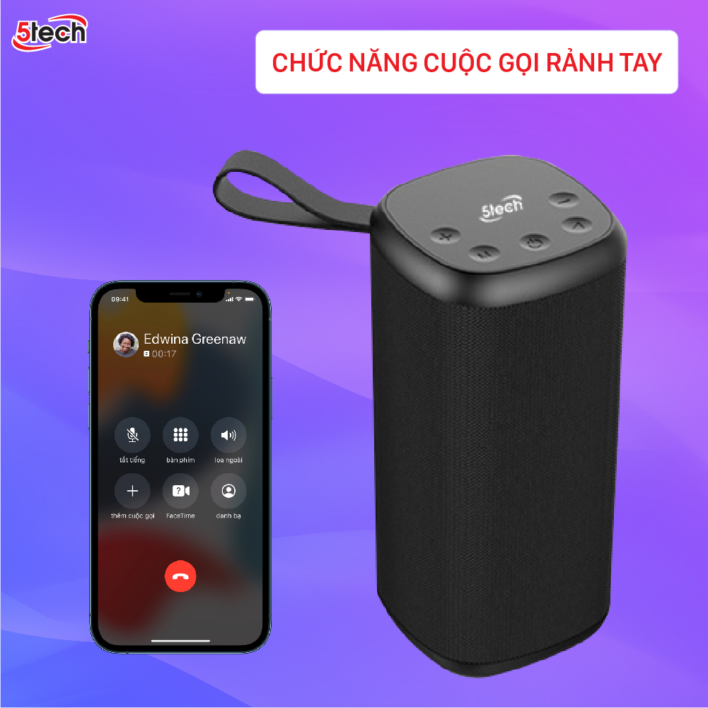 Loa bluetooth 5TECH BS2 hàng chính hãng, loa mini cầm tay di động nghe nhạc cực hay hỗ trợ cắm thẻ nhớ, USB dành cho điện thoại, máy tính...