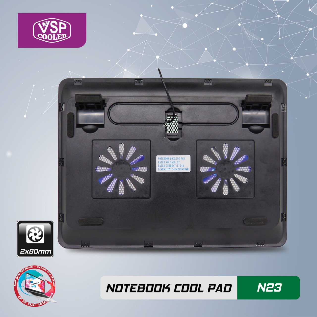 ĐẾ TẢN NHIỆT VSP COOLER N23 (2*Fan 8cm) - giao ngẫu nhiên - hàng nhập khẩu