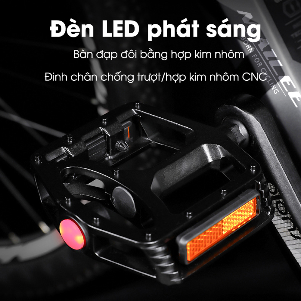 Bàn Đạp Pedan Xe Đạp Đường Trường Mai Lee B-829 Có Đèn LED, trục vòng bi DU đôi, Hợp Kim Nhôm, có đinh chống trượt - Mai Lee