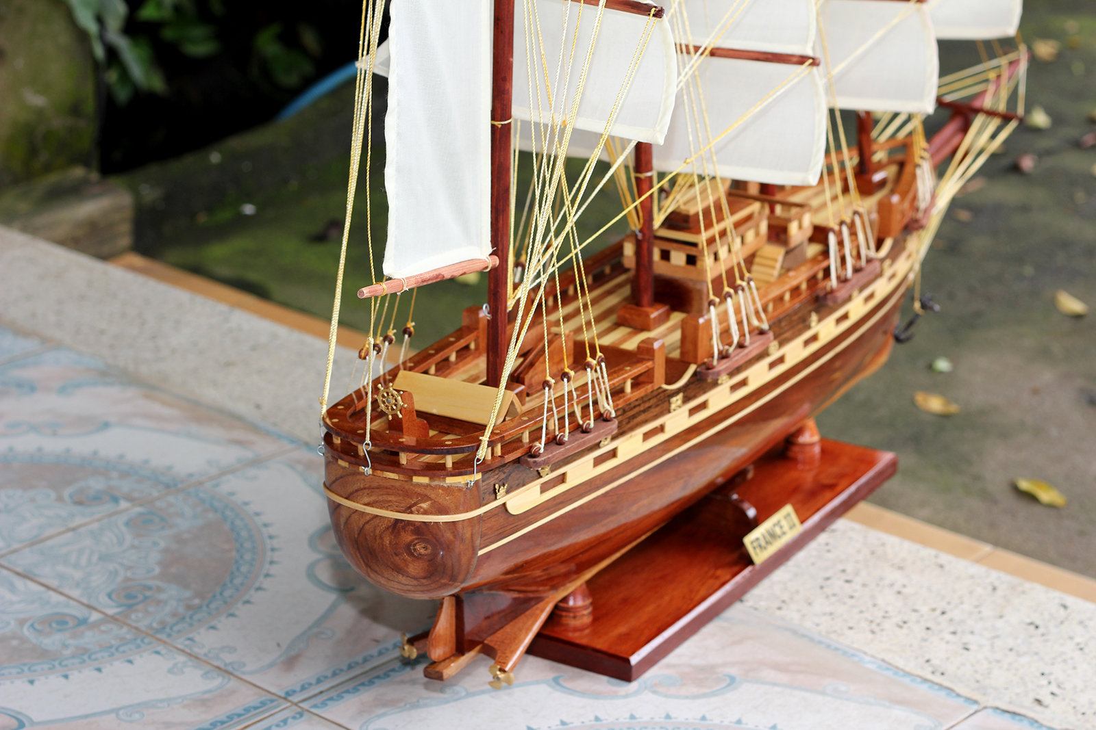 Mô hình thuyền buồm gỗ France II - thân tàu 80cm - trang trí nhà cửa - phòng khách - bàn làm việc, quà tặng tân gia - sinh nhật - khai trương