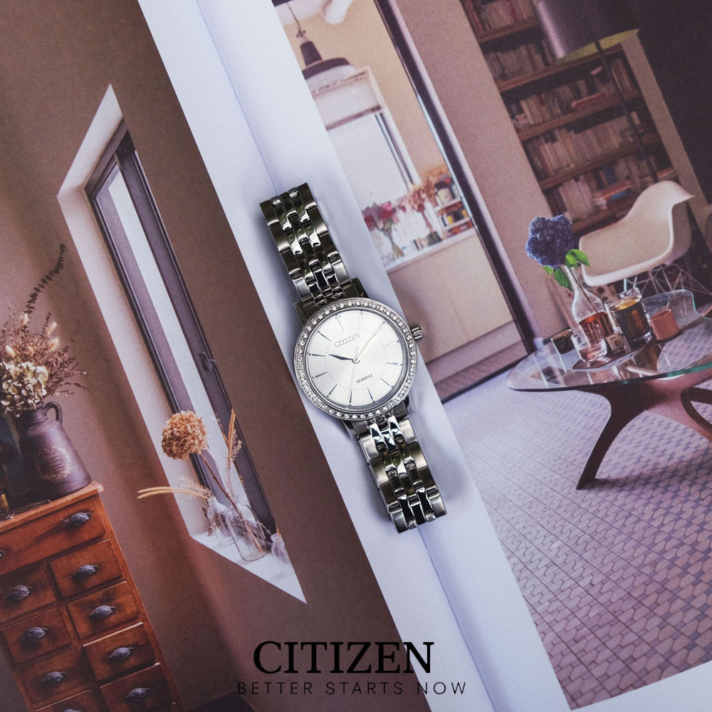 Đồng Hồ Nữ Citizen Đính Đá Swarovski Dây Thép Không Gỉ EL3040-80A - Mặt Trắng