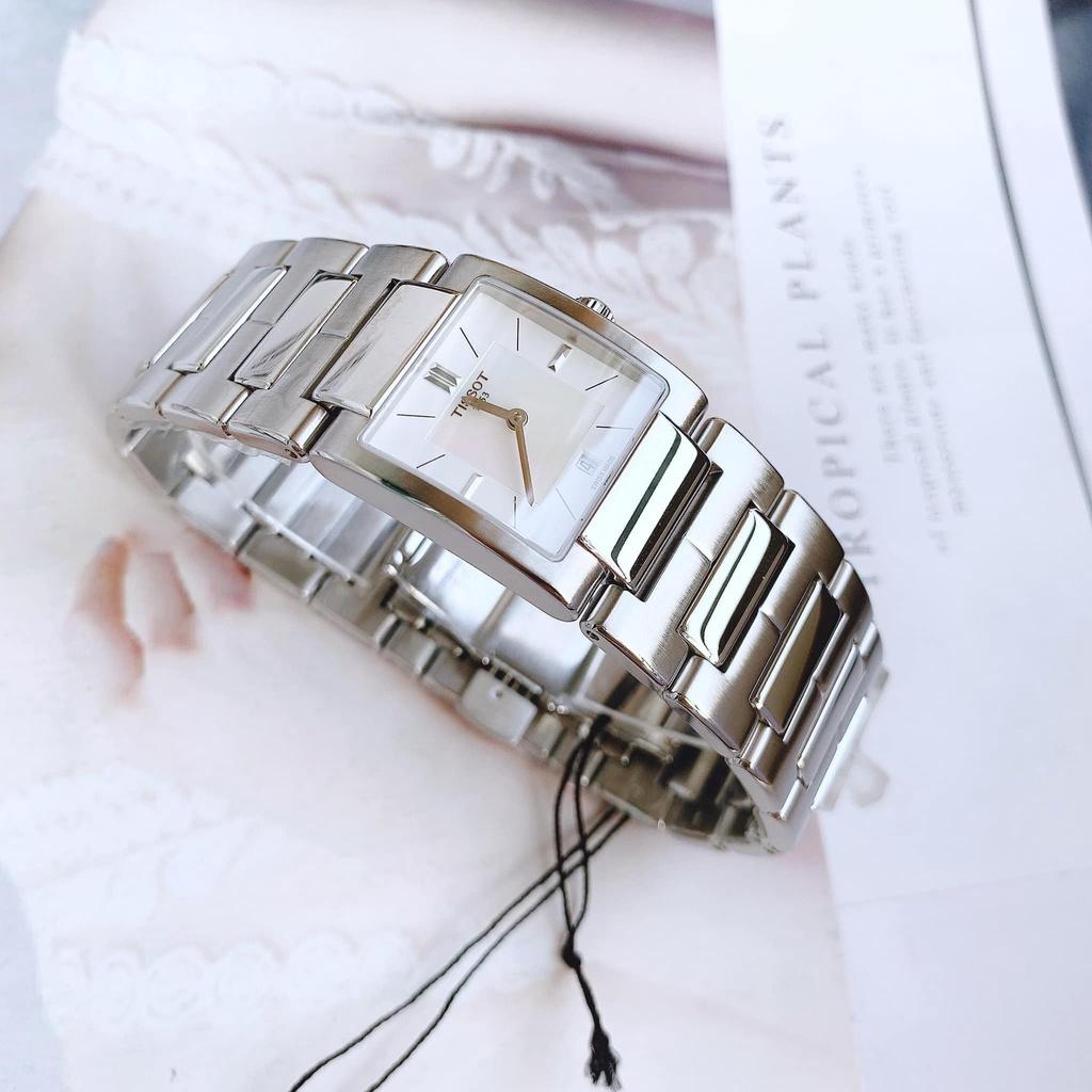 Đồng Hồ Nữ Tissot T0903101111100 vuông nữ dây kim loại mặt khảm trai trắng (Size 23x31.6mm)