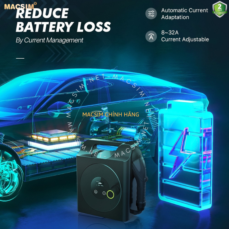 Sạc ô tô điện Vinfast VF7 ev - Sạc tại nhà - di động cao cấp 3,68KW (6-16A) chính hãng Macsim