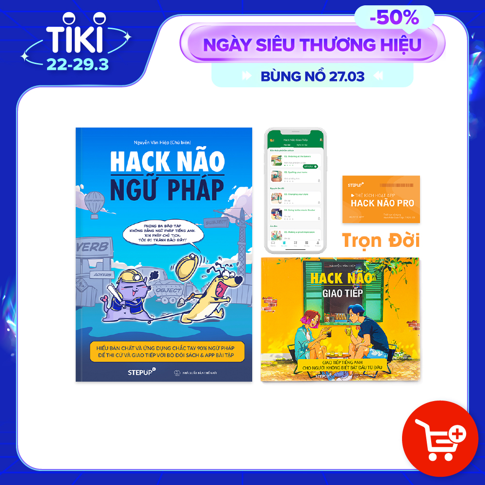 Sách - Combo 2 cuốn Hack Não Ngữ Pháp Tiếng Anh và Hack Não Giao Tiếp - Tặng App Hack Não Pro học phát âm vĩnh viễn