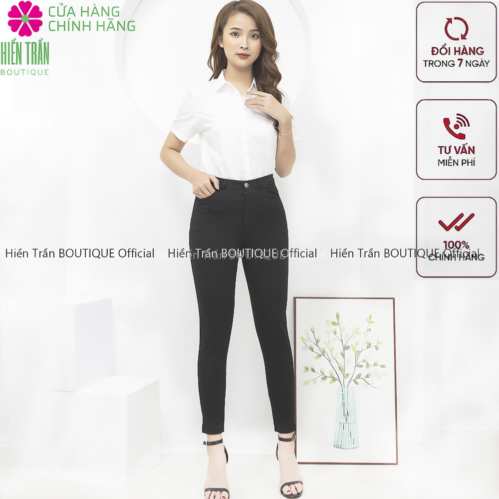 Quần tregging nữ công sở Hiền Trần BOUTIQUE cạp cao, khóa kéo vải dày dặn co giãn, mặc tôn dáng