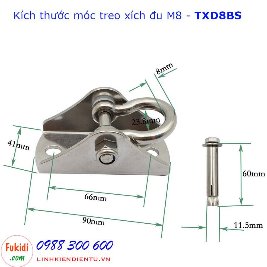 Móc treo xích đu, ghế đu, treo võng, tải 450kg inox 304 size M8 - TXD8BS