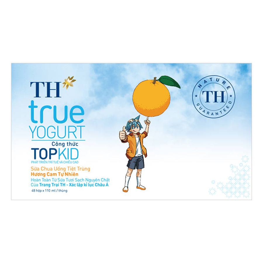 Thùng Sữa Chua Uống Tiệt Trùng Topkid Cam TH True Milk (110ml x 48 Hộp)