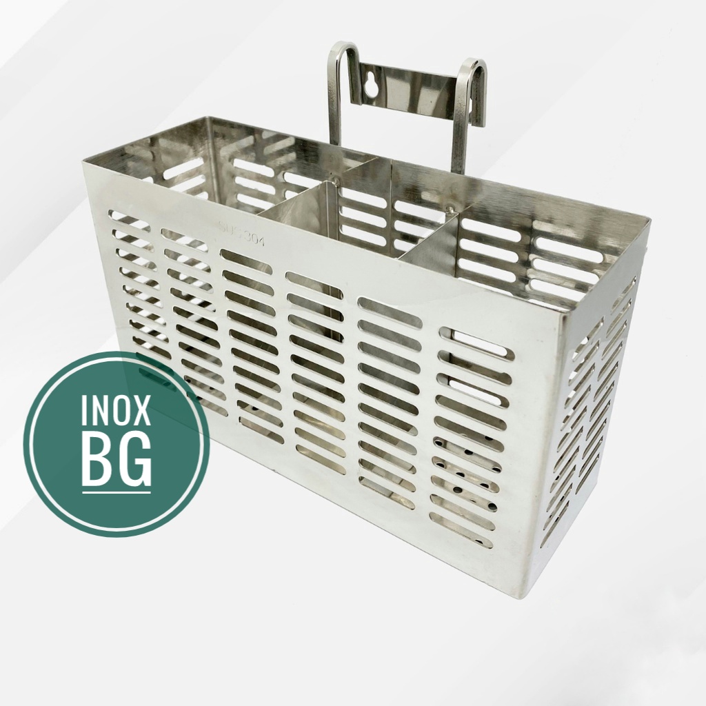 Ống đựng đũa, muỗng, thìa... 3 ngăn bằng inox 304 cao cấp