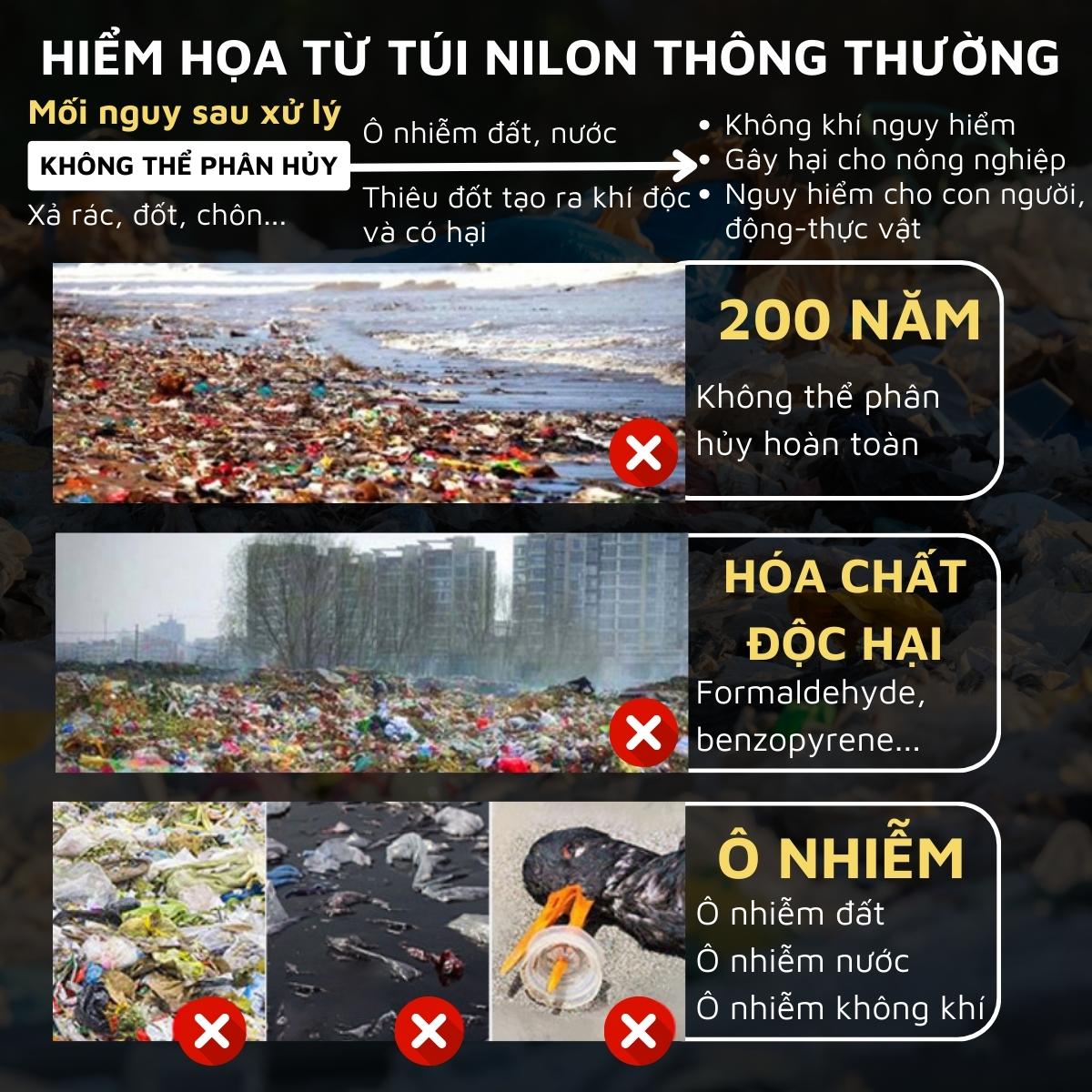 Túi rác, túi đựng rác tự hủy sinh học DandiHome có dây rút, túi rác không gây hại cho môi trường