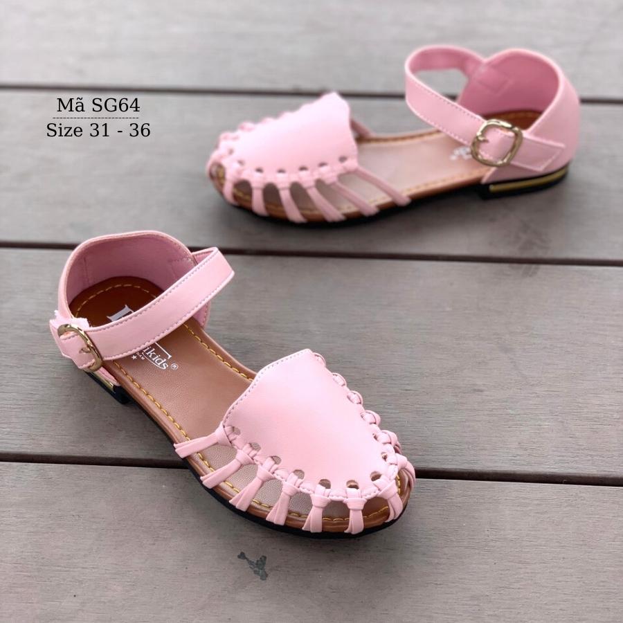 Dép sandal bé gái BIBIKIDS rọ bít mũi màu hồng kiểu dáng búp bê duyên dáng phong cách Hàn Quốc 6 - 12 tuổi SG64