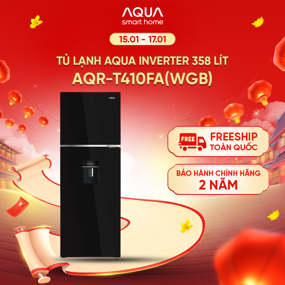 Freeship toàn quốc - Tủ lạnh ngăn đông trên Aqua 358L AQR-T410FA(WGB) - Bảo hành 2 năm - Hàng chính hãng