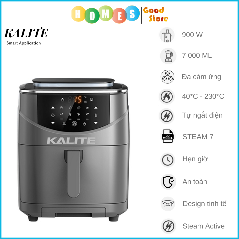 Nồi Chiên Hơi Nước Kiêm Hấp KALITE STEAM 7 Tiêu Chuẩn Châu Âu Dung Tích 7 Lít Công Suất 1700 W - Hàng Chính Hãng