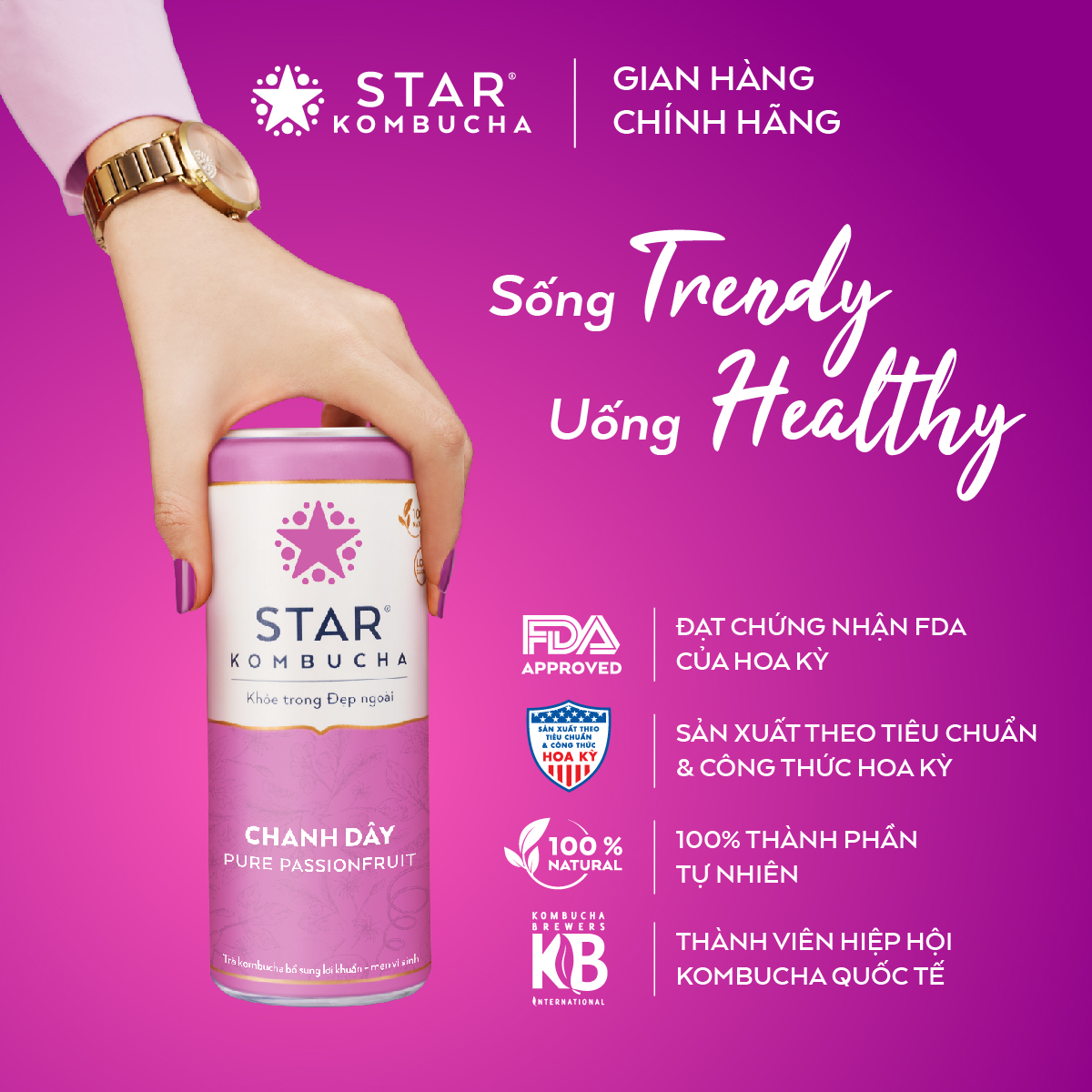 Thùng 12 lon thức uống lên men STAR KOMBUCHA Chanh Dây / Pure Passionfruit