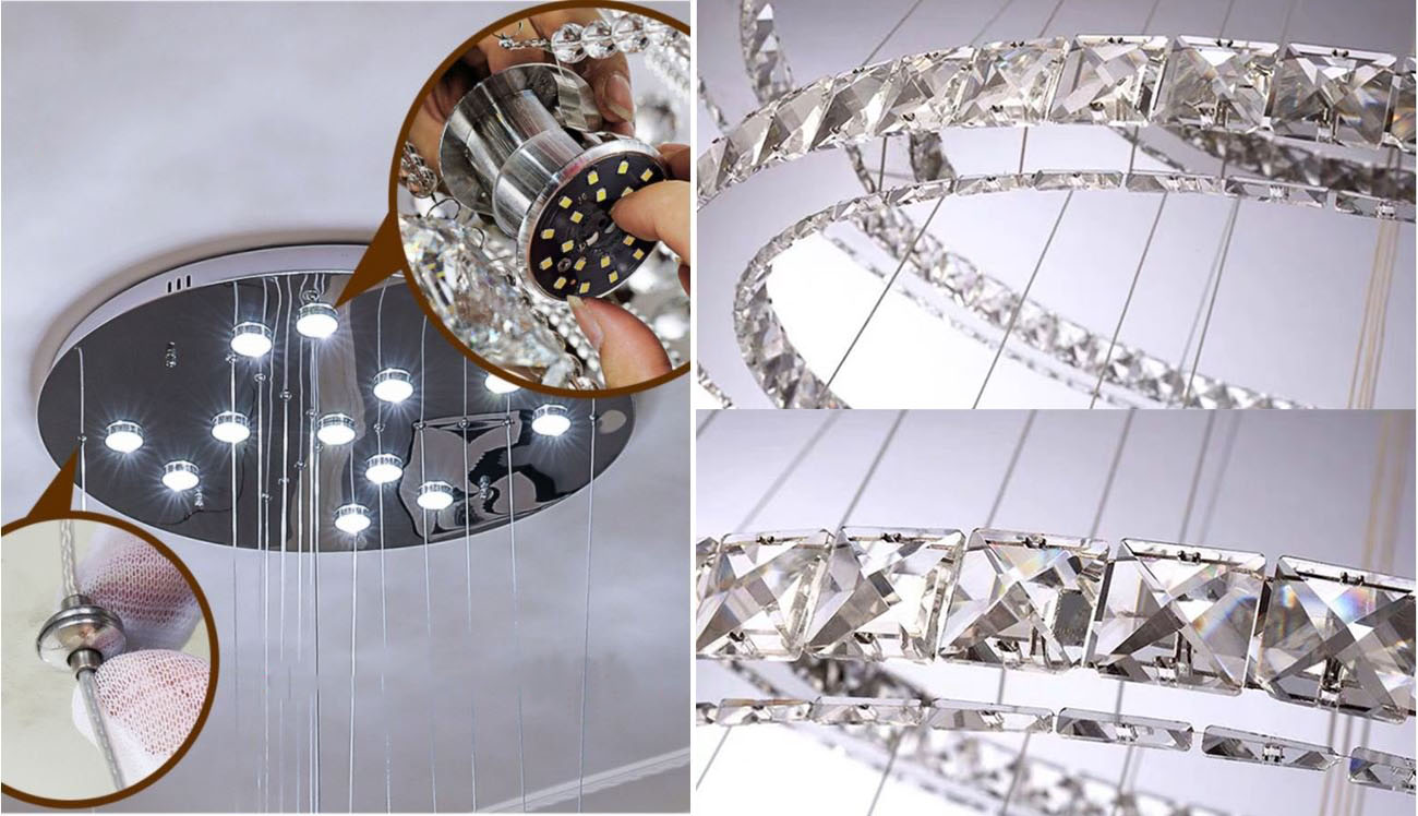 Đèn thả WERED 5 vòng pha lê hiện đại - đế đèn tích hợp 10 đèn LED
