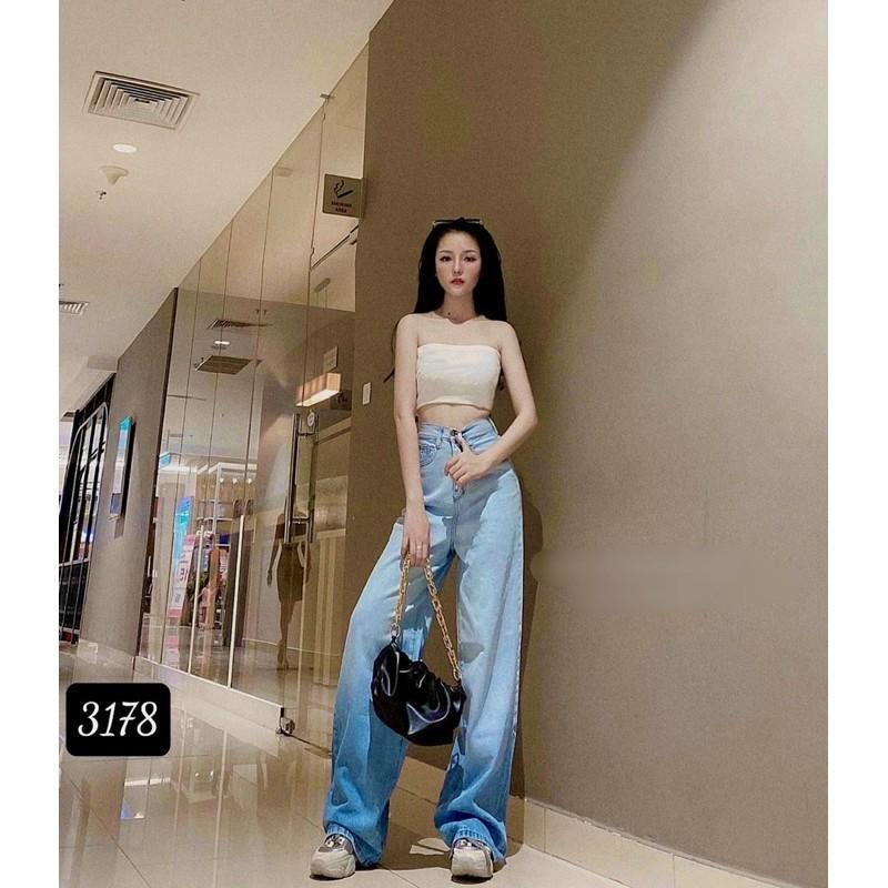 Quần jeans baggy ống rộng lưng cao phai màu 2 màu