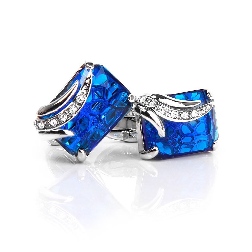 Men's Rectangle Blue Crystal Cufflinks Shirt Cuff Links Wedding Party Gift