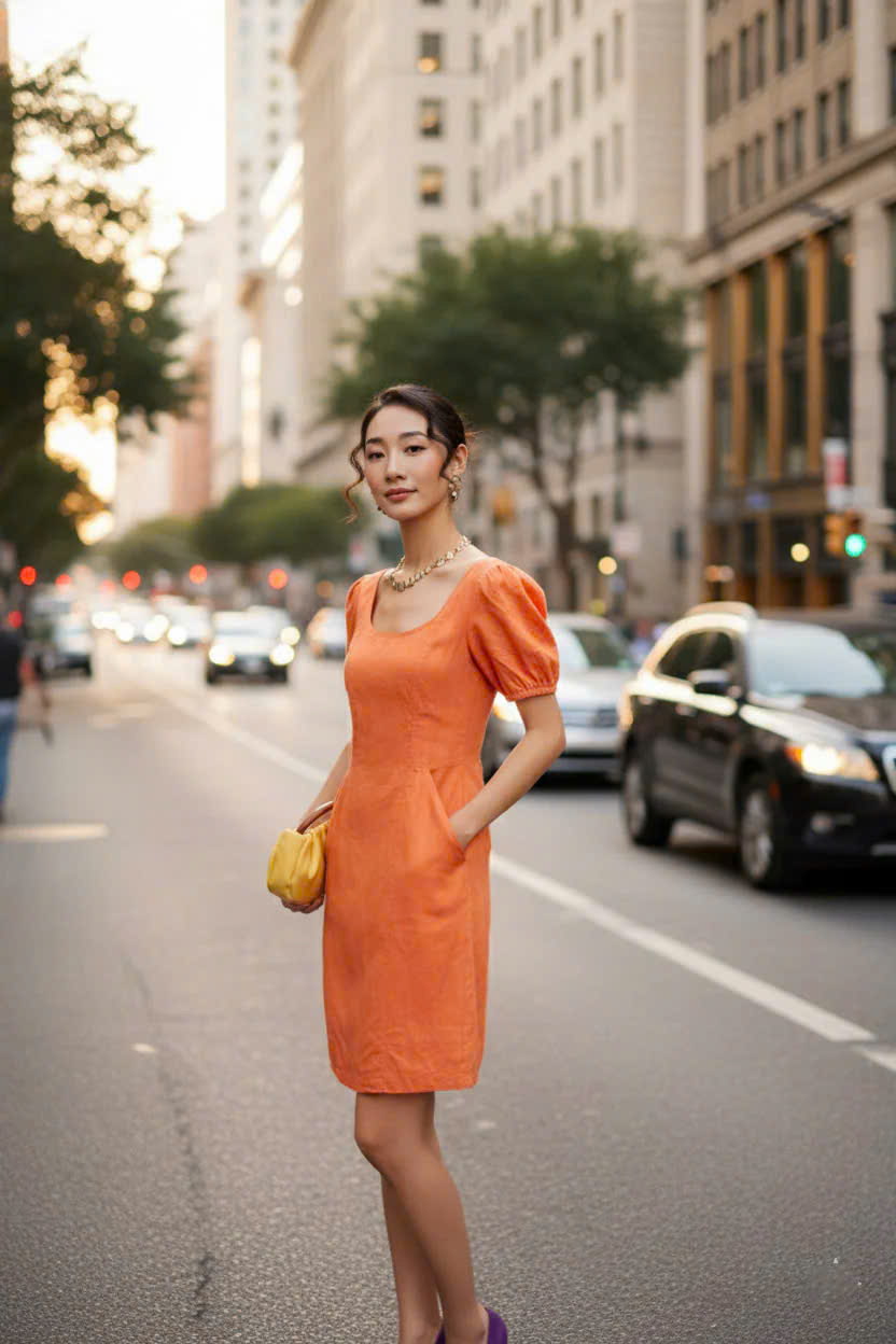 Đầm Chữ A, Đầm Ôm Linen Mơ Nghiền DRE195 thời trang thiết kế Hity