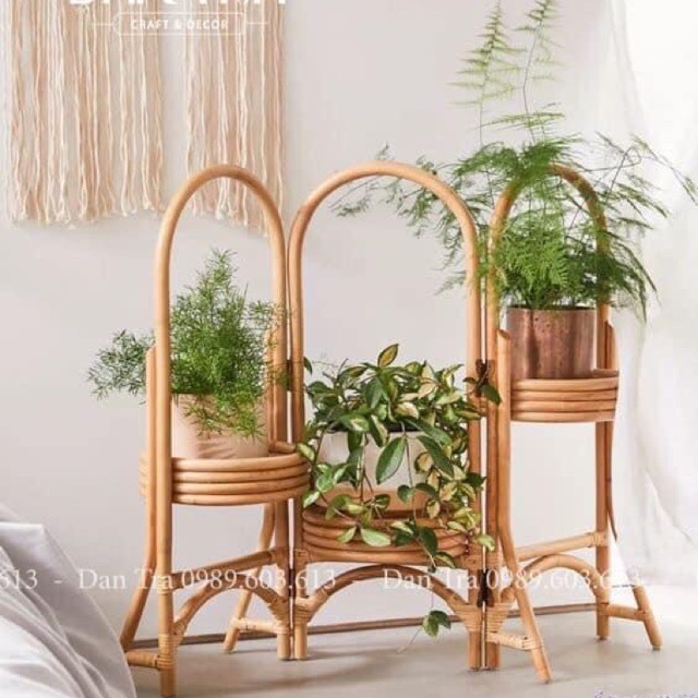 Kệ Cây Mây 3 Ngăn -Kệ Cây Mây Decor Phòng- Kệ Cây Mây Đựng Cây Nhỏ Gọn- Nội Thất Mây Tre Đan