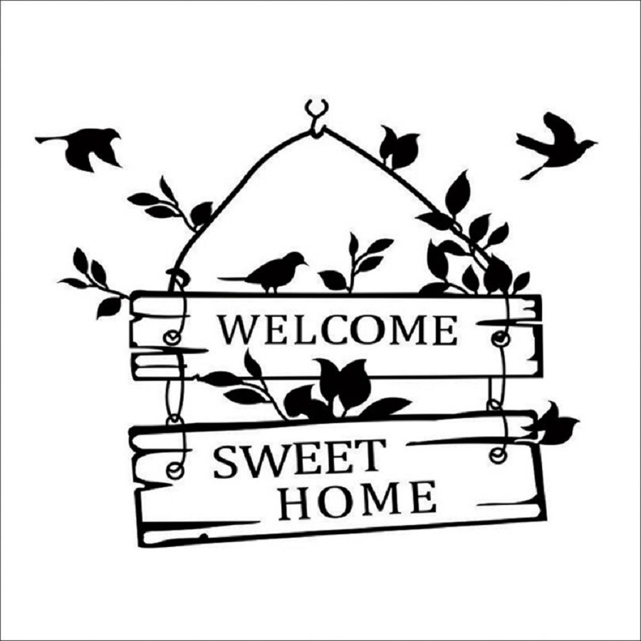 Decal dán tường, cửa kính chữ WELCOME SWEET HOME tươi vui và tràn đầy sức sống