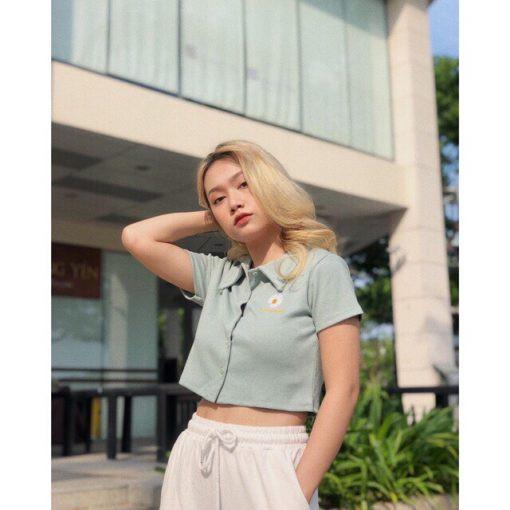 Áo Croptop Polo Kiểu Thêu Hoa Cúc CT15