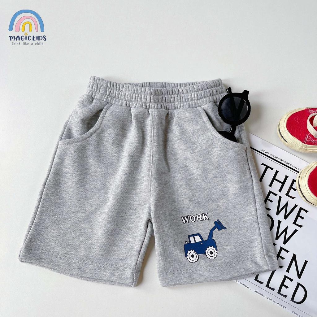 Quần đùi cotton bé trai thoáng mát thấm hút mồ hôi in hình ô tô cho trẻ em đi học đi chơi Magickids QĐ22010