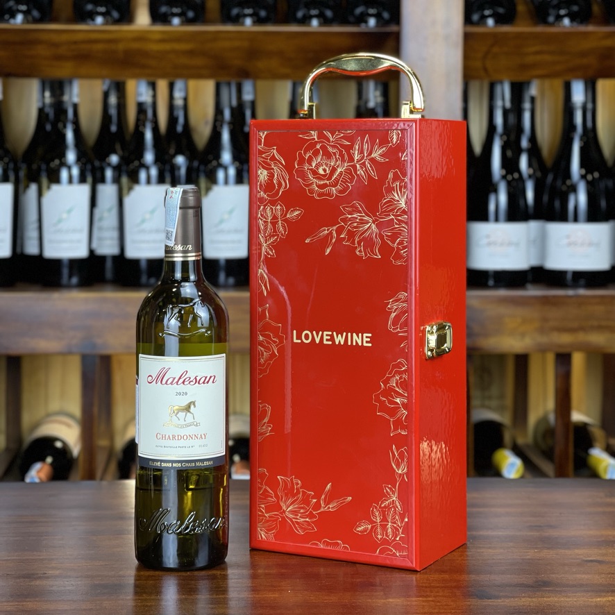 Hộp sơn mài Lovewine 1 chai rượu vang Pháp Malesan Chardonnay