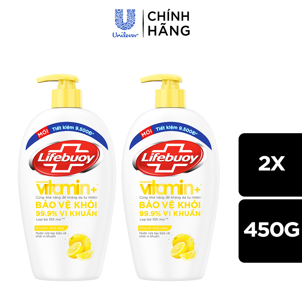 Combo 2 Nước Rửa Tay Lifebuoy Cho Tay Làm Bếp Giúp Khử Mùi Khó Chịu Và Bảo Vệ Khỏi 99.9% Vi Khuẩn Trên Tay Chai 450g