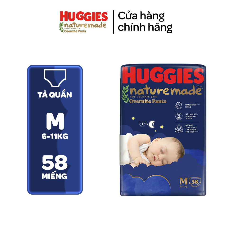 Tã quần Huggies Naturemade ban đêm M58/L44/XL38/XXL26