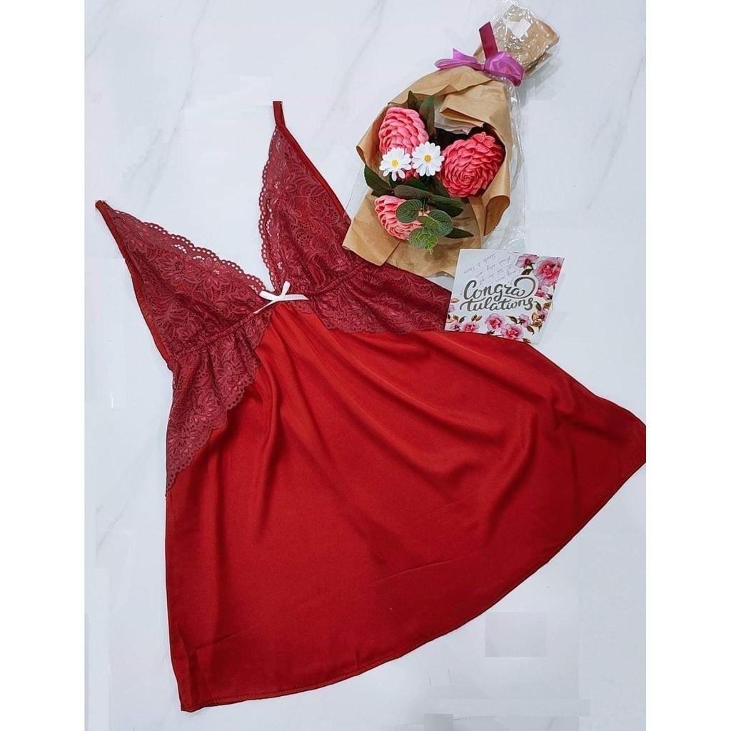 Rose Sleepwear- Váy ngủ lụa Khuyến rũ tặng kèm quần chip ren bất kỳ