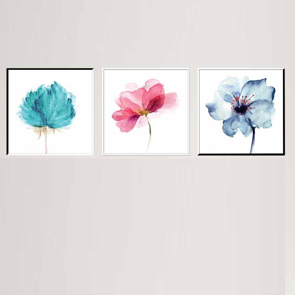 Bộ 3 tranh canvas decor hoa  - màu mực nước - DC011