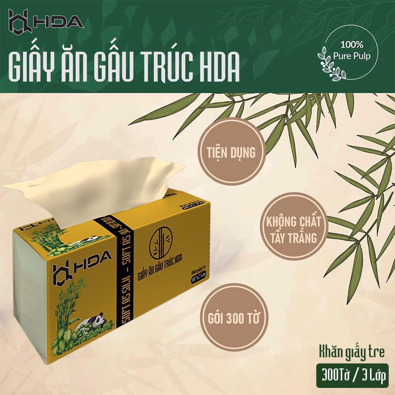 THÙNG 30 GÓI GIẤY ĂN GẤU TRÚC HDA CAO CẤP AN TOÀN CHO SỨC KHỎE