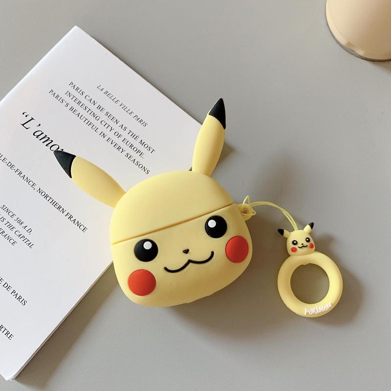 Airpods Pro Case_ Ốp Bảo Vệ Cho Airpods Pro Hình Pikachu Vàng_tặng kèm ngẫu nhiên móc khóa mèo con ngồi hộp