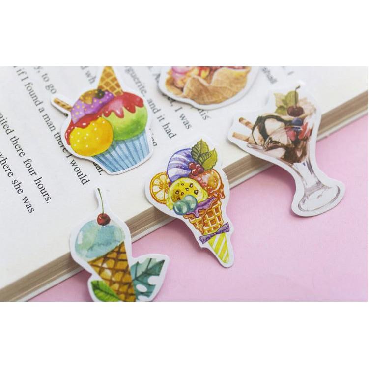 Hộp 50 Miếng Nhãn Dán Sticker Trang Trí Kem Dâu Ice Cream