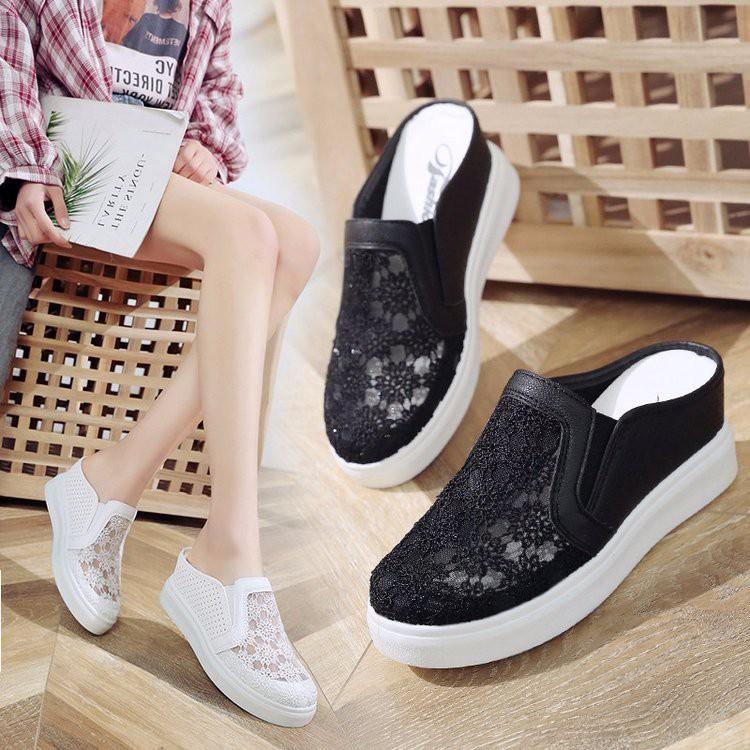 Giày Sục Lưới Đen Thoáng Khí Tăng Chiều Cao AG75 - Hàng Quảng Châu Cao Cấp