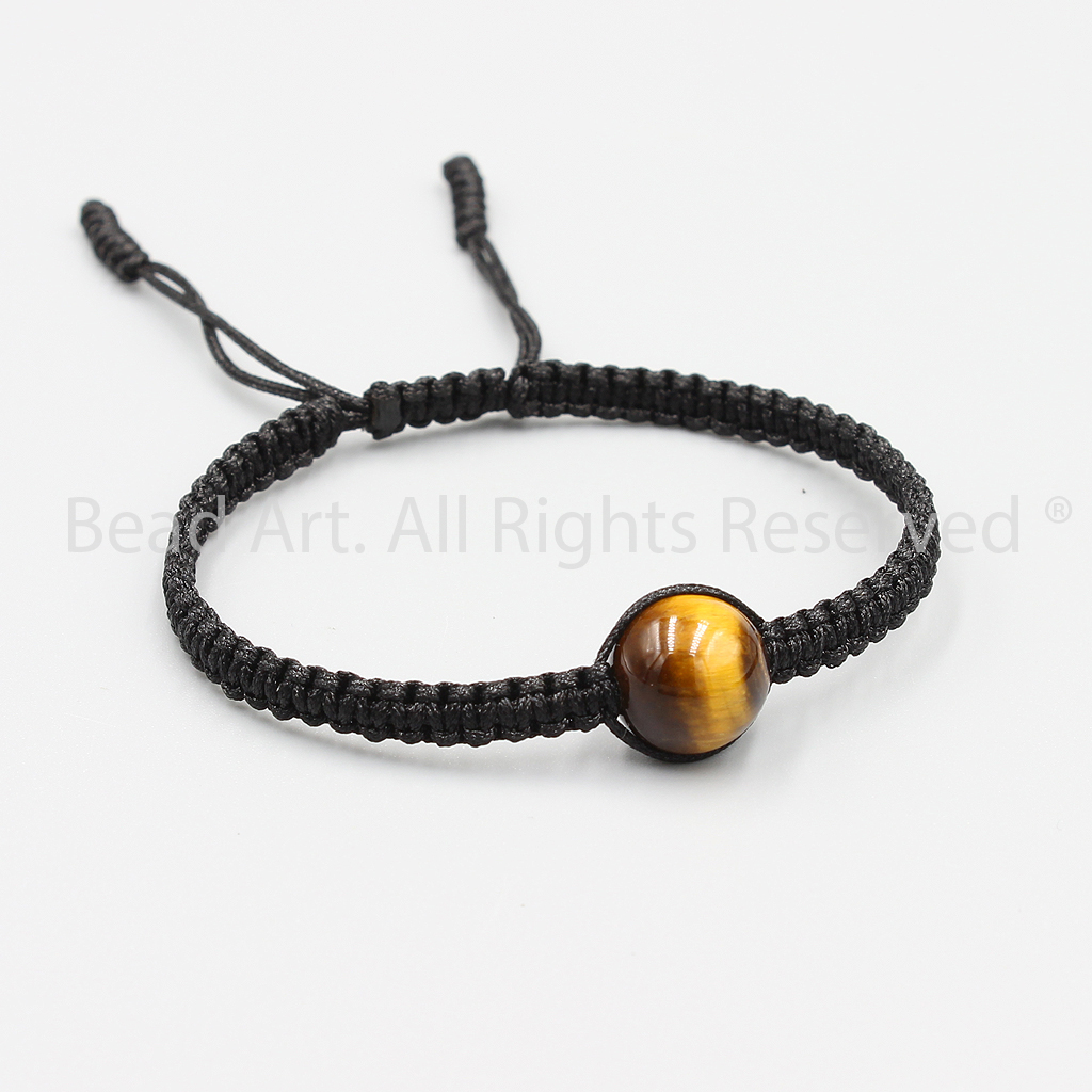 Vòng Tay Thắt Dây 10MM Đá Mắt Cọp Vàng Nâu Tự Nhiên, Mắt Hổ, Brown Tiger Eye, Mệnh Thổ, Kim, Vòng Tay Phong Thuỷ - Bead Art