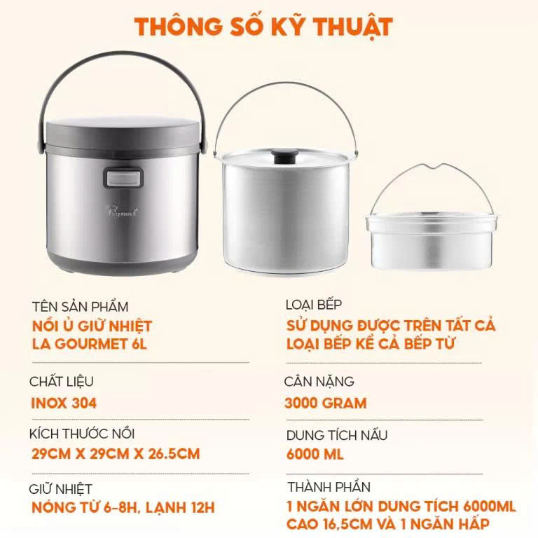 Nồi ủ giữ nhiệt La gourmet 6L – 267788 hàng chính hãng