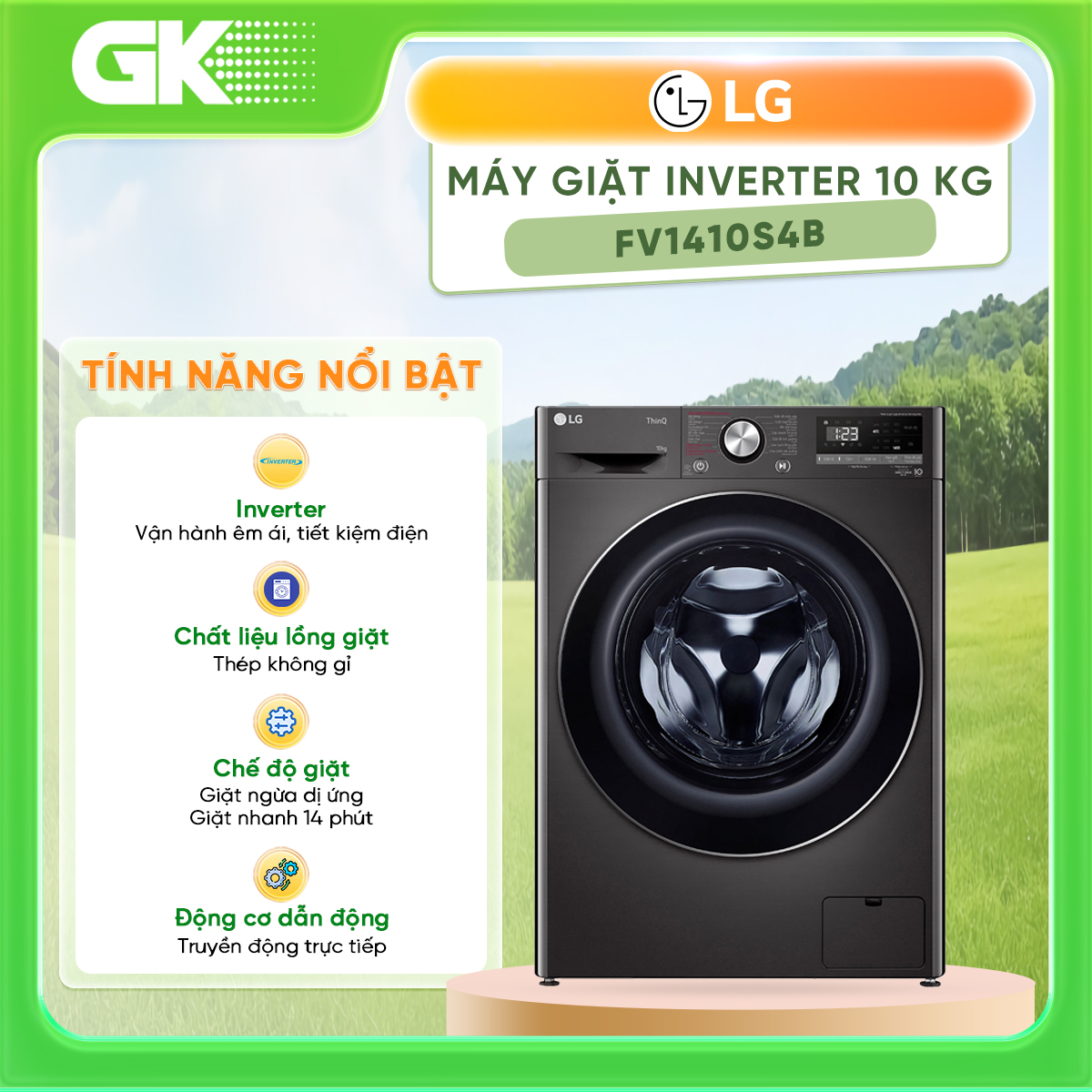 Máy giặt LG AI DD Inverter 10 kg FV1410S4B - Hàng Chính Hãng (Chỉ giao HCM)