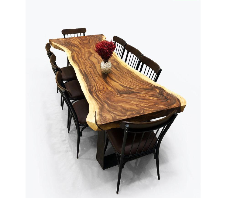 Bộ bàn 8 ghế gỗ me Tây nguyên khối CTMTBD4 Tundo 2m39 x 60/80 x 77cm gỗ dày 7cm