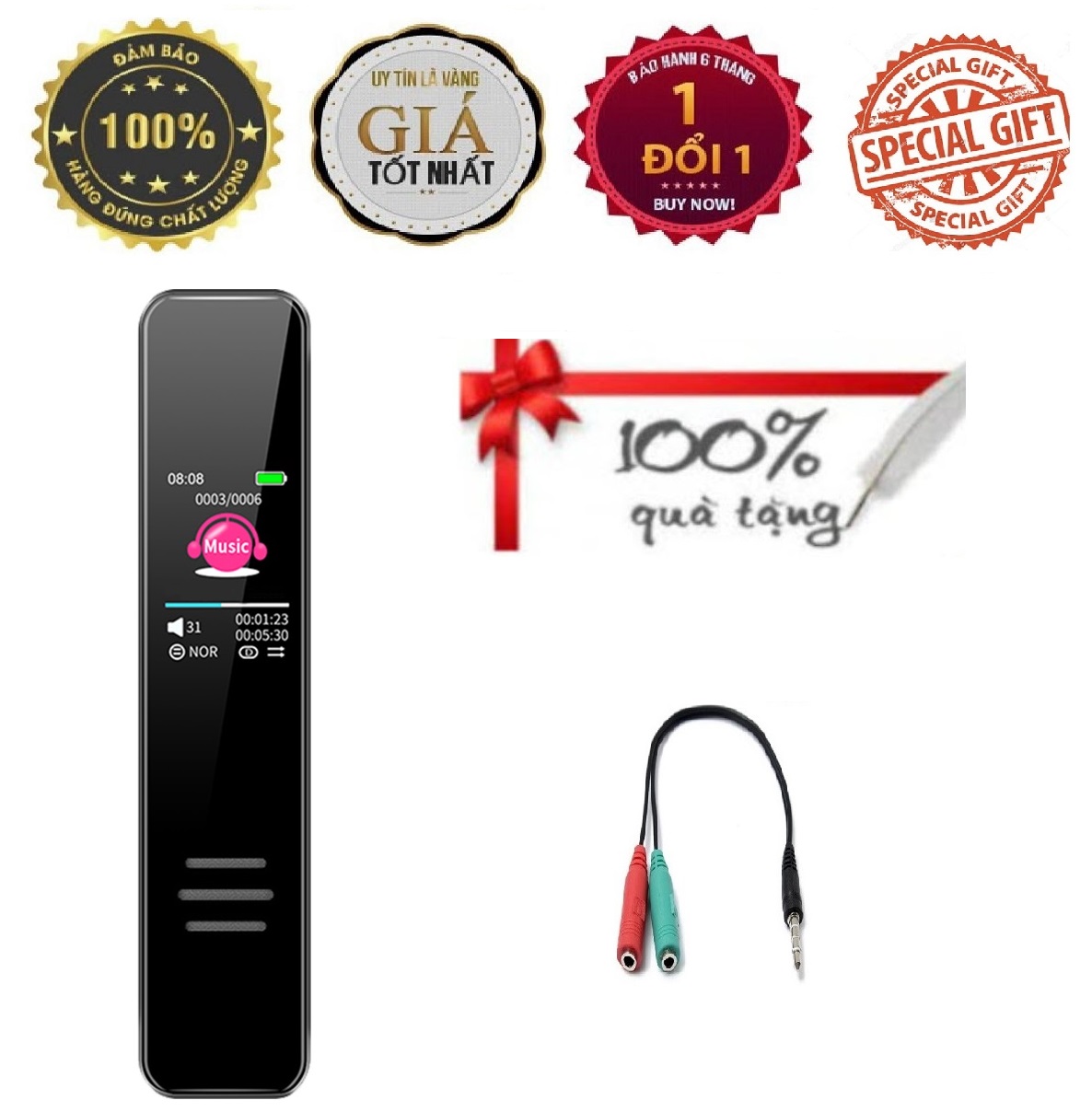 ROGTZ Máy ghi âm cầm tay T95 8Gb Kỹ thuật số Ghi âm lossless Màn hình LCD Dung lượng pin 230mAh Điều khiển giọng nói Hẹn giờ ghi âm Cổng USB 2.0 Thiết kế sang trọng Bề mặt gương 2.5D Kích thước nhỏ gọn Nhiều tính năng thông minh Hàng Chính Hãng