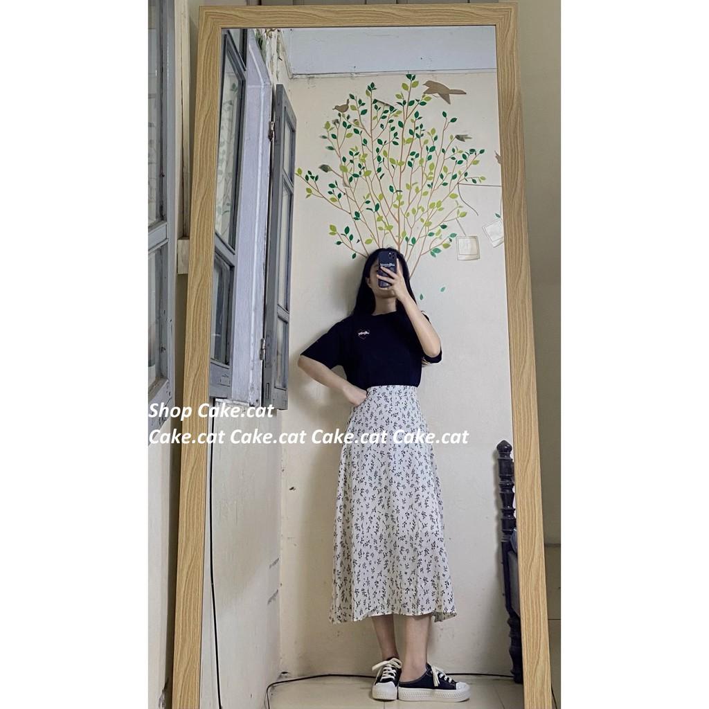 Chân váy hoa nhí ulzzang chun lưng freesize Chân váy hoa nhí phong cách ulzzang style bánh bèo