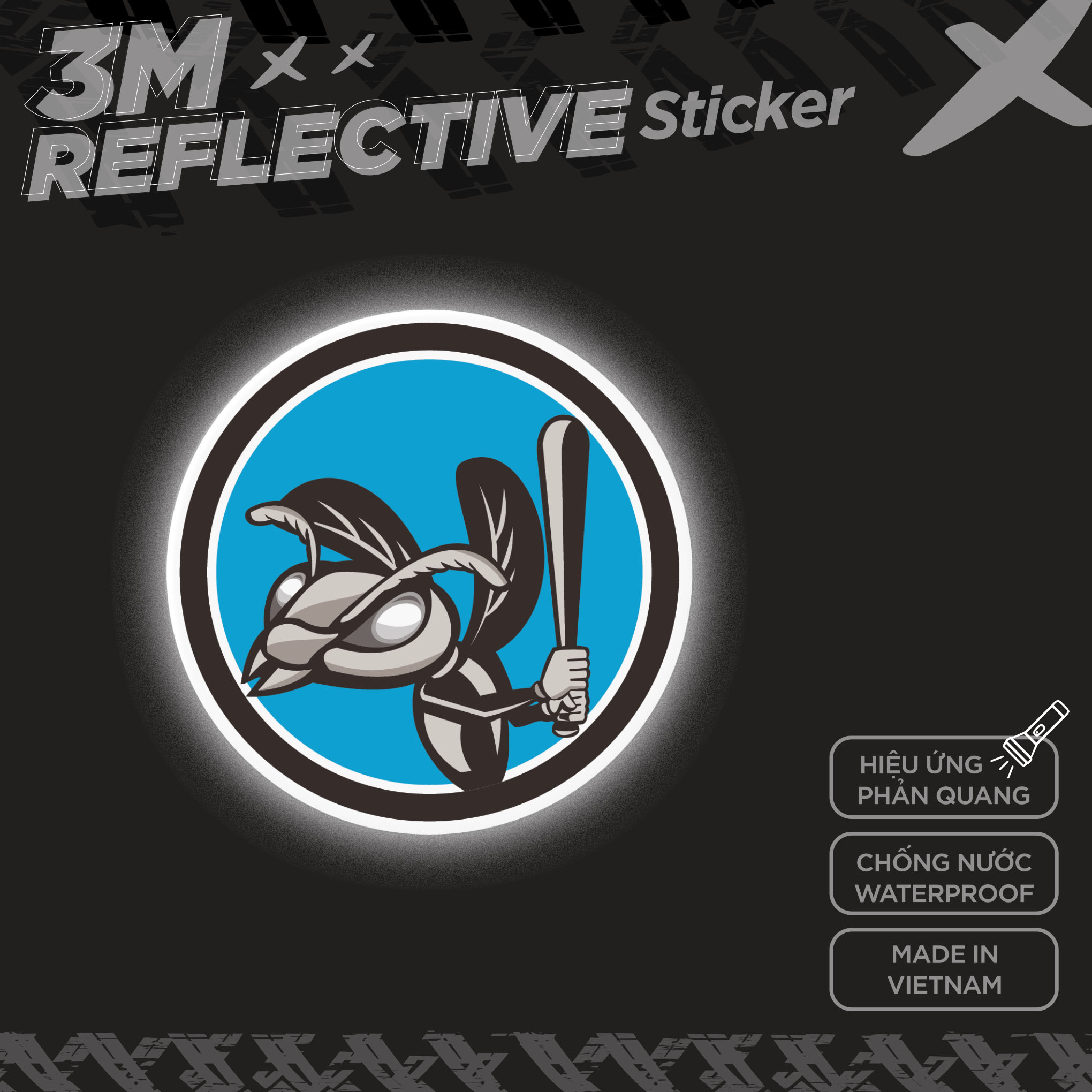 HORNET BASEBALL PLAYER BATTING 3M Reflective Sticker Die-cut phản quang thương hiệu STICKER FACTORY