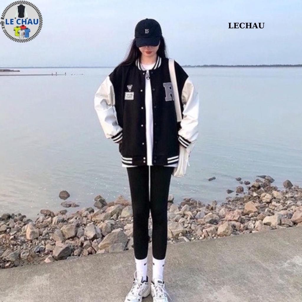 Áo khoác bomber nam nữ ulzzang hottrend logo R Varsity jacket da lộn cao cấp unisex form rộng streetstyle đẹp xịn - F426 Đen &lt; 70kg