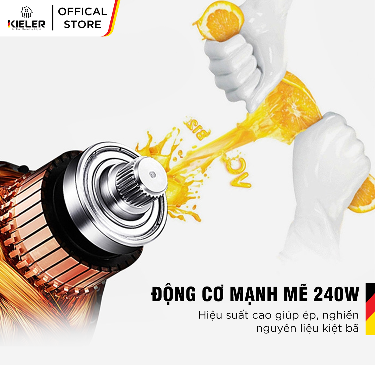 Máy ép chậm trái cây Kieler KL-916G 0,7L Máy ép hoa quả hàng chính hãng Đức công suất mạnh 240W giữ nguyên dưỡng chất Vitamin