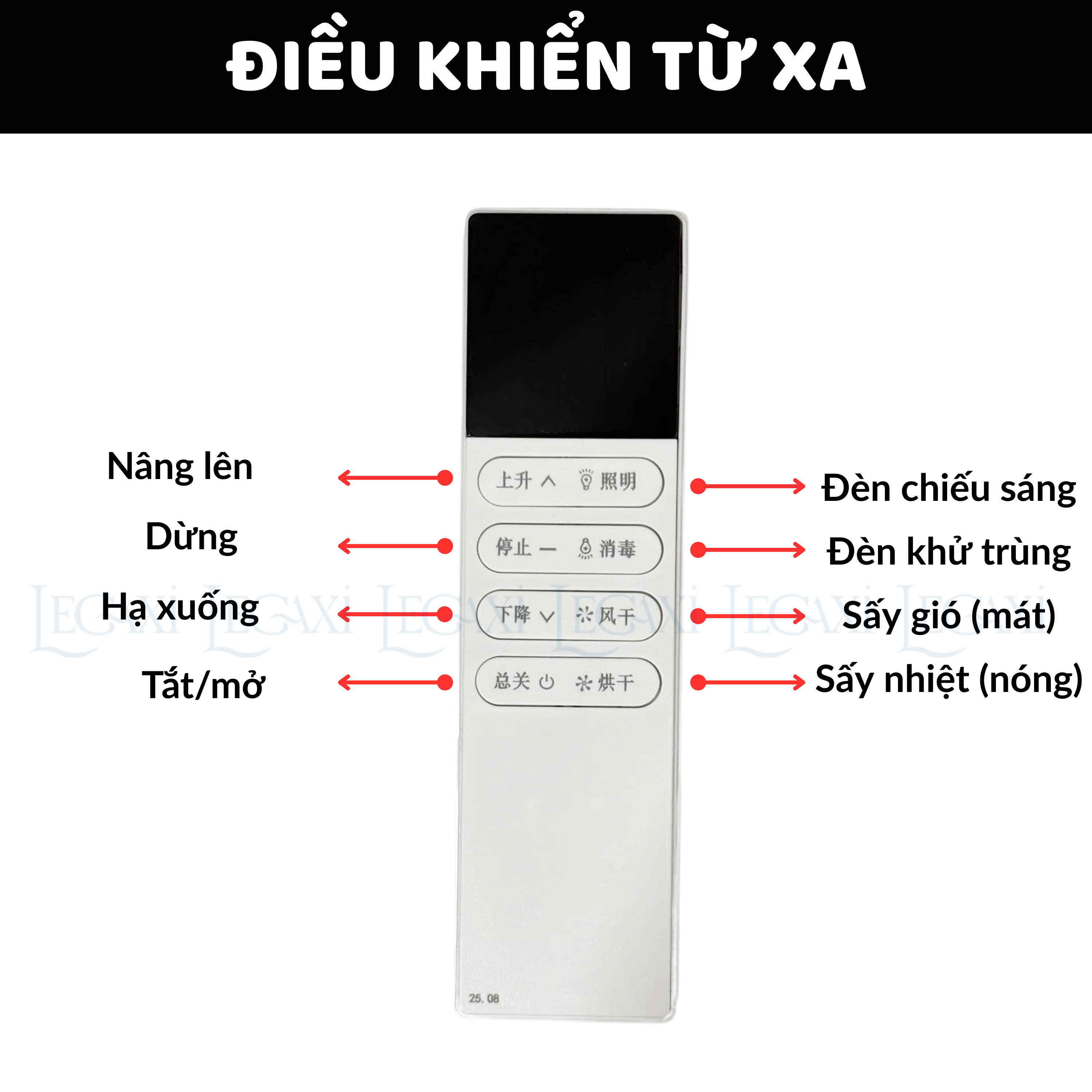 Sào Phơi Đồ Tự Động, Giá Treo Quần Áo Có Quạt Sấy Khô Đèn LED Khử Trùng Tia Cực Tím Remote Gắn Trần Legaxi